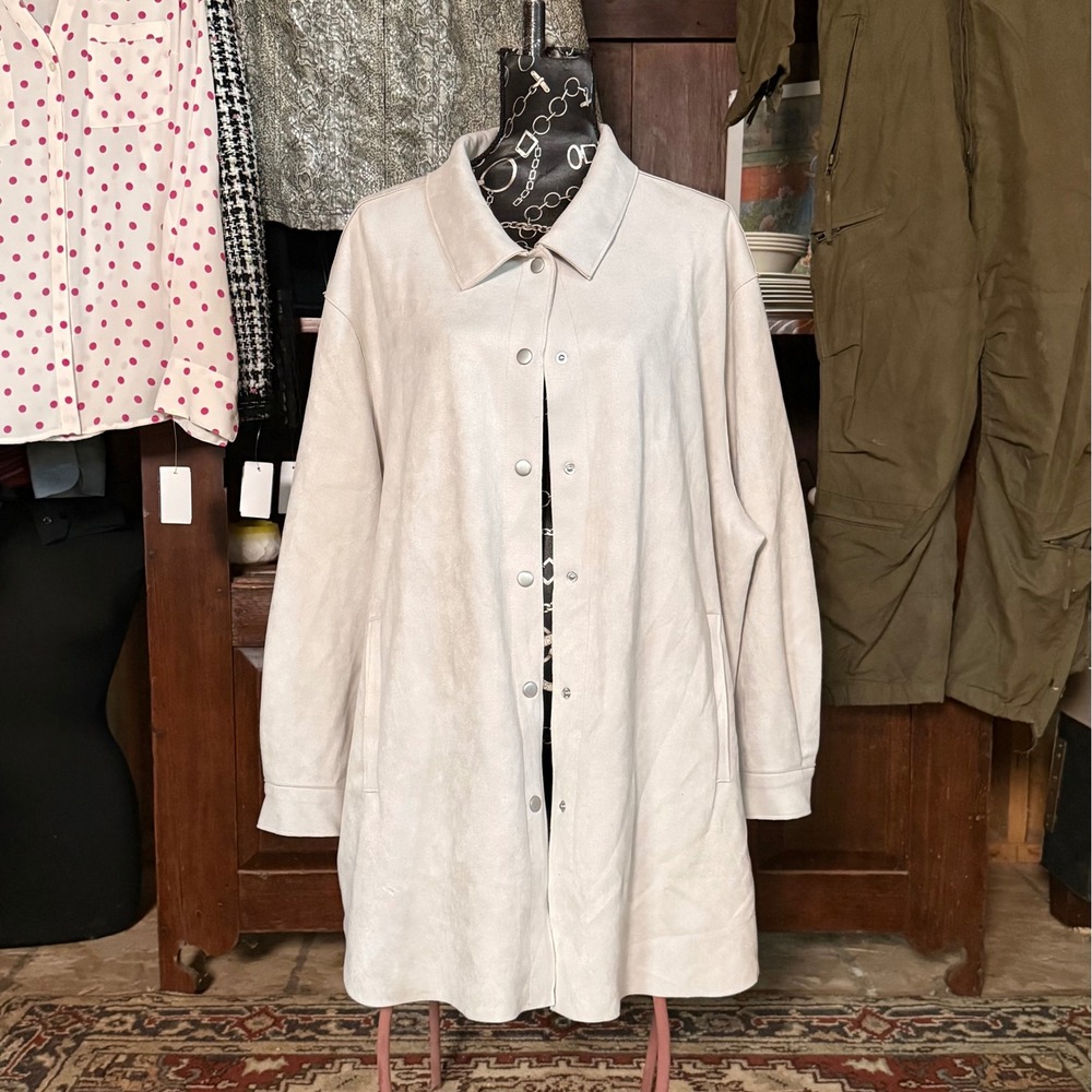 WynneLayers Faux Suede Shacket Women 3X Cream Excellent Snap Front Shirt Jacket